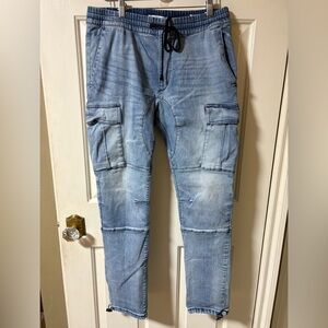 PacSun Denim Cargo Pull-On Pants with Black Drawstring Sz Medium